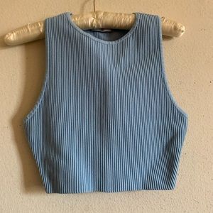 💖Babaton high neck, cropped, baby blue ribbed tank.sz small